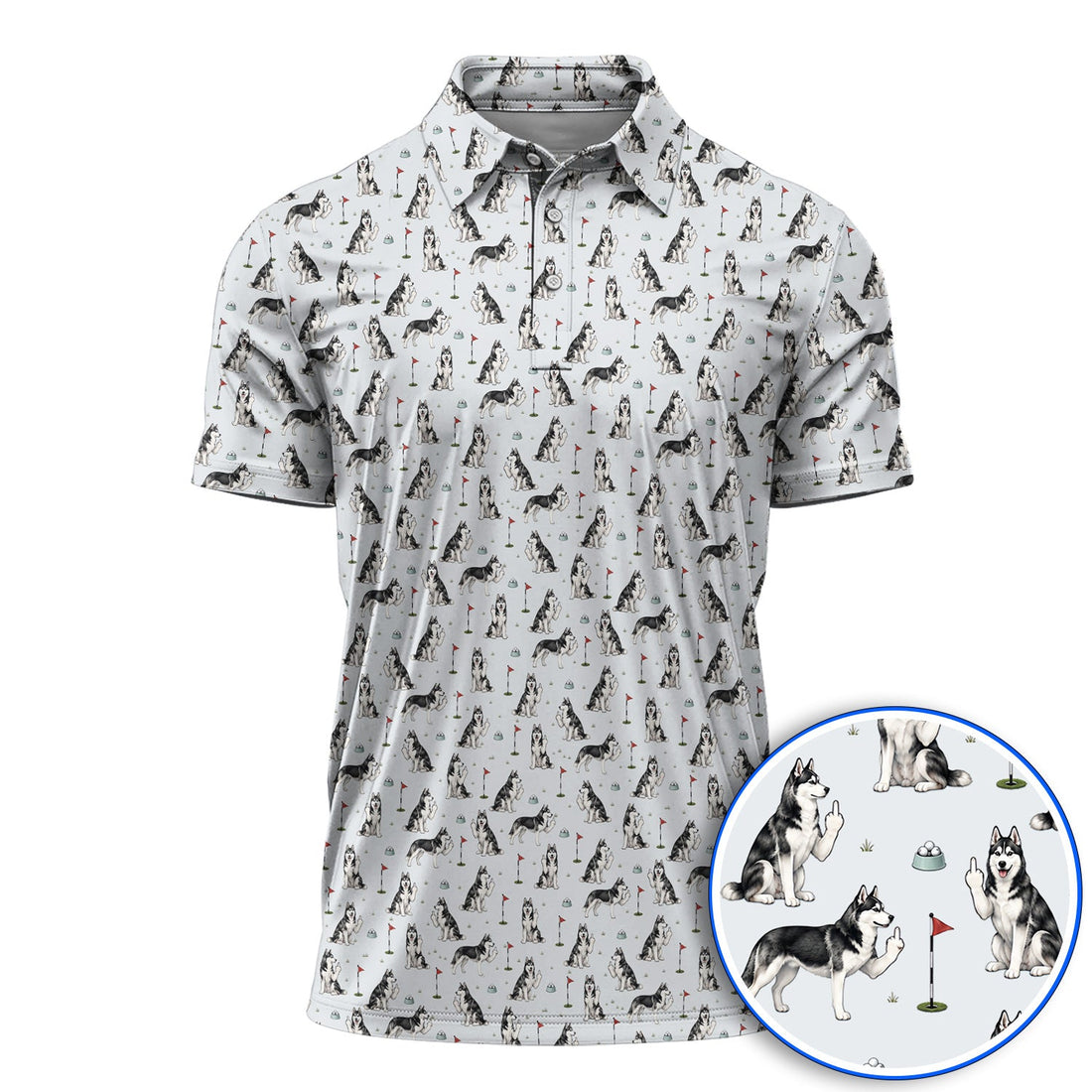 Crazy Husky Golf Polos, Husky Sibir Pattern Golf Shirt For Dog Lover, Golf Gift For Golfer