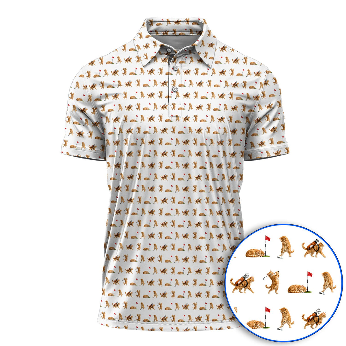 Orange Tabby Cat Golf Shirt, Funny Ginger Cat Golf Pattern Polos, Unique Golf Gift For Cat Lovers