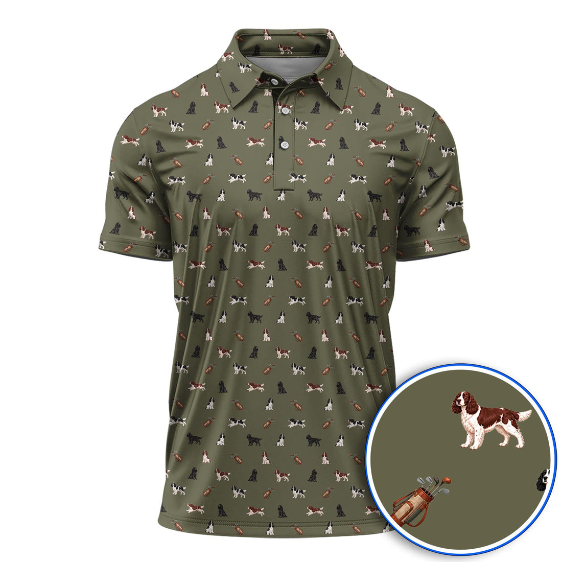 English Springer Spaniel Golf Shirt, Funny Dog Pattern Golf Polos, Golf Gift For Golfers