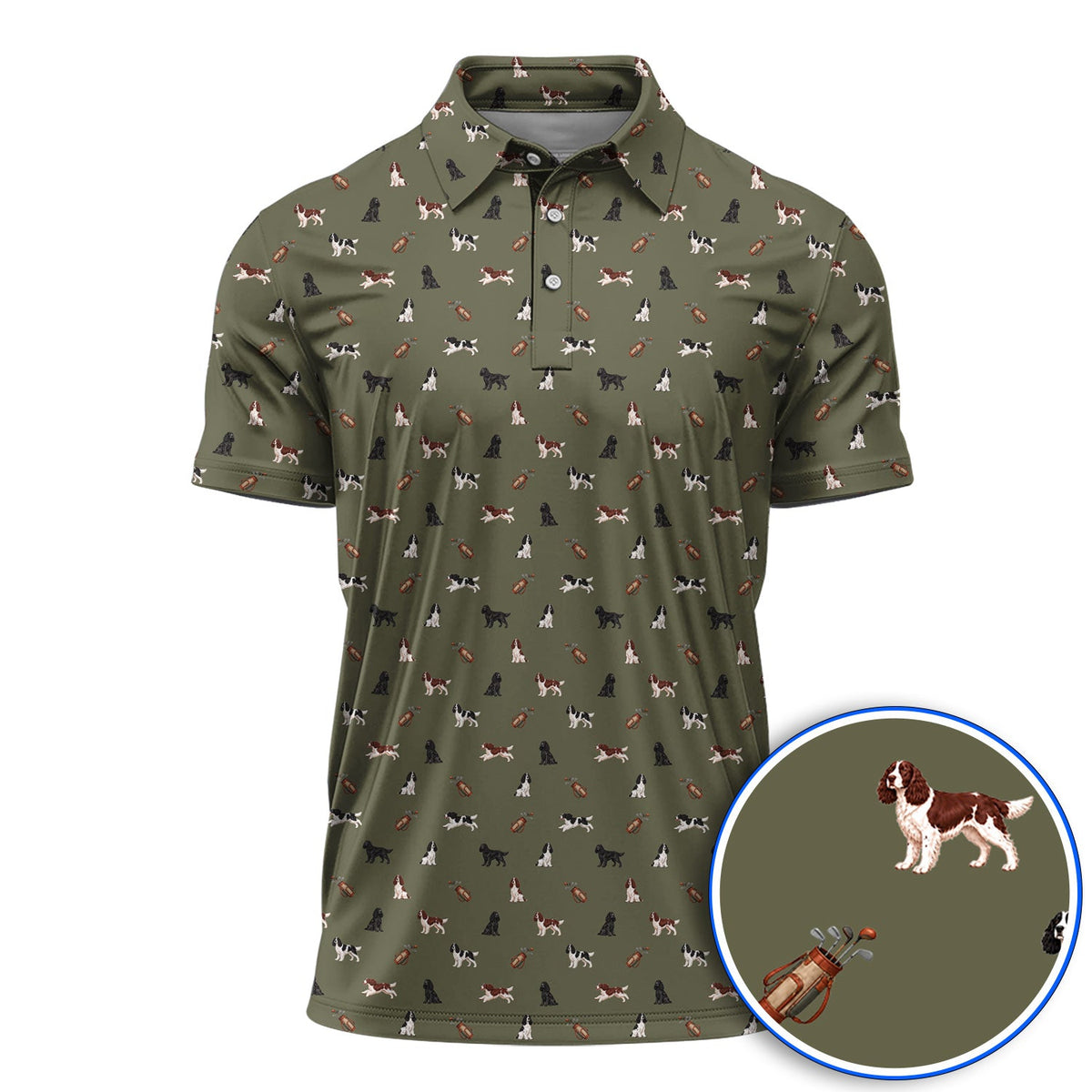 English Springer Spaniel Golf Shirt, Funny Dog Pattern Golf Polos, Golf Gift For Golfers