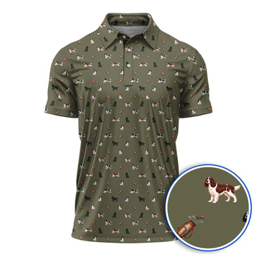 English Springer Spaniel Golf Shirt, Funny Dog Pattern Golf Polos, Golf Gift For Golfers