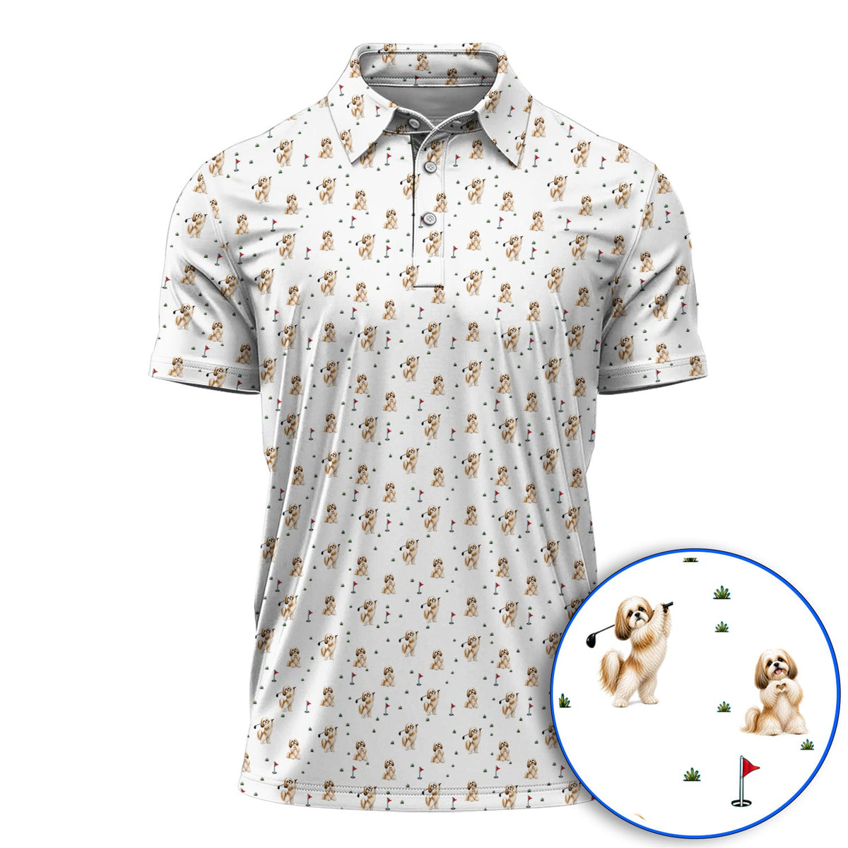 Funny Shih Tzu Golf Polos, Cute Shih Tzu Pattern Golf Shirt, Golf Gift For Dog Lovers