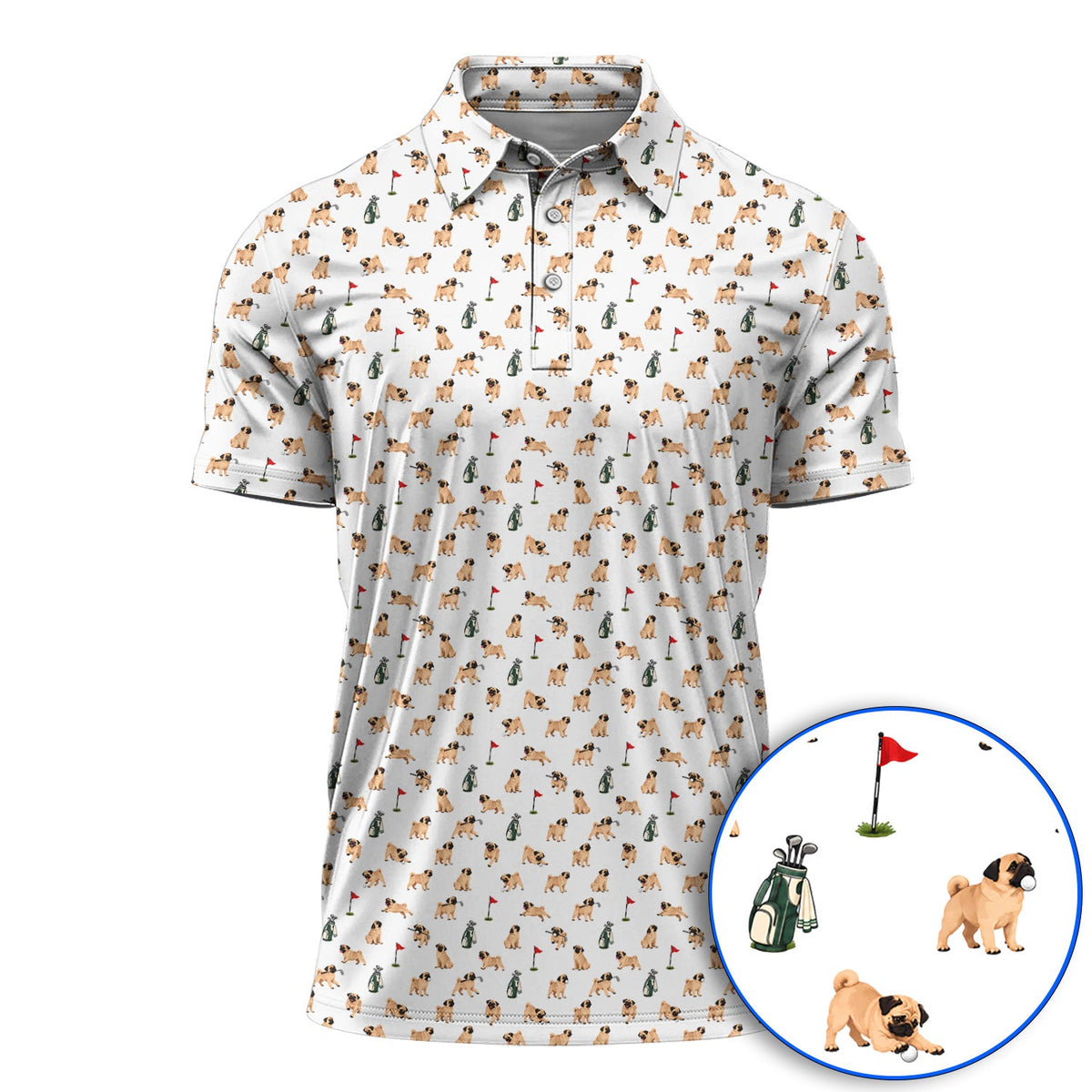 For Dog Lovers Crazy Pug Golf Polos, Pug Pattern Golf Shirt , Golf Gift For Golfers