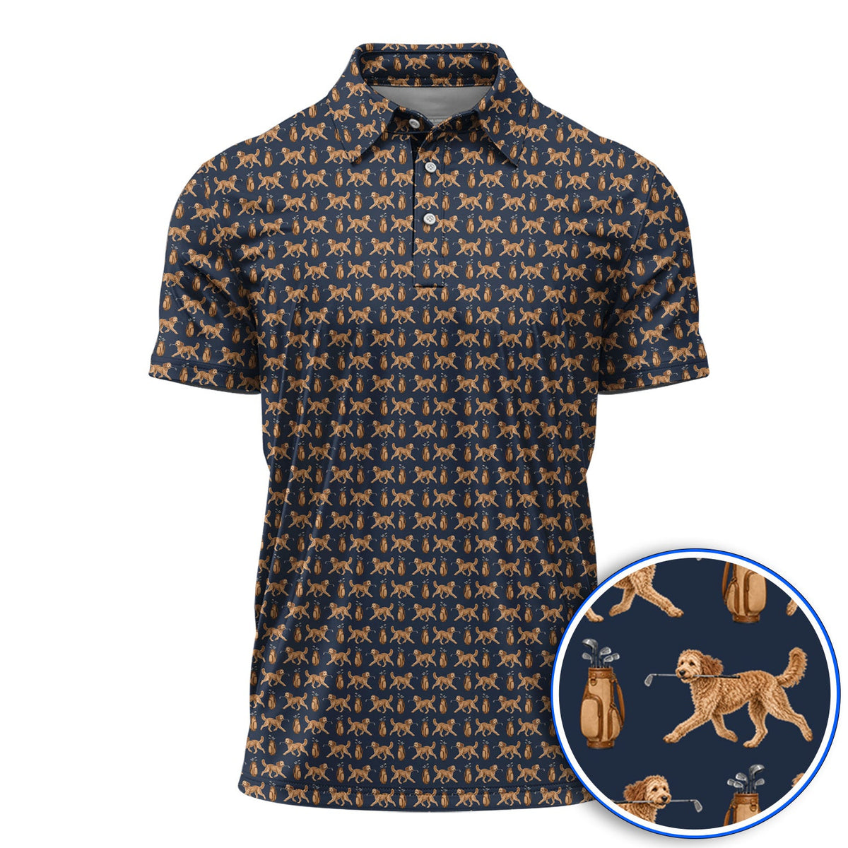 Goldendoodle Golf Shirt, Doodle Dog Pattern Golf Polos, Funny Golf Gift For Dog Lovers