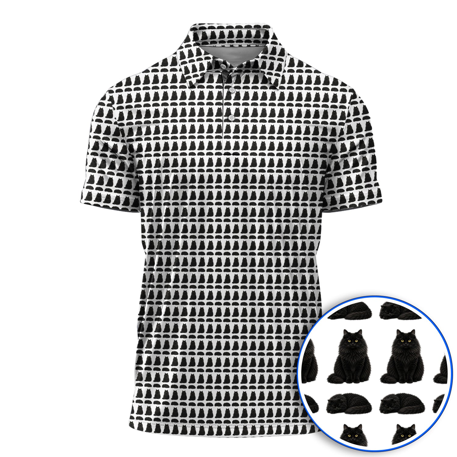 Black Persian Cat Golf Polos, Cute Black Persian Pattern Golf Shirt, Golf Gift for Cat Lovers
