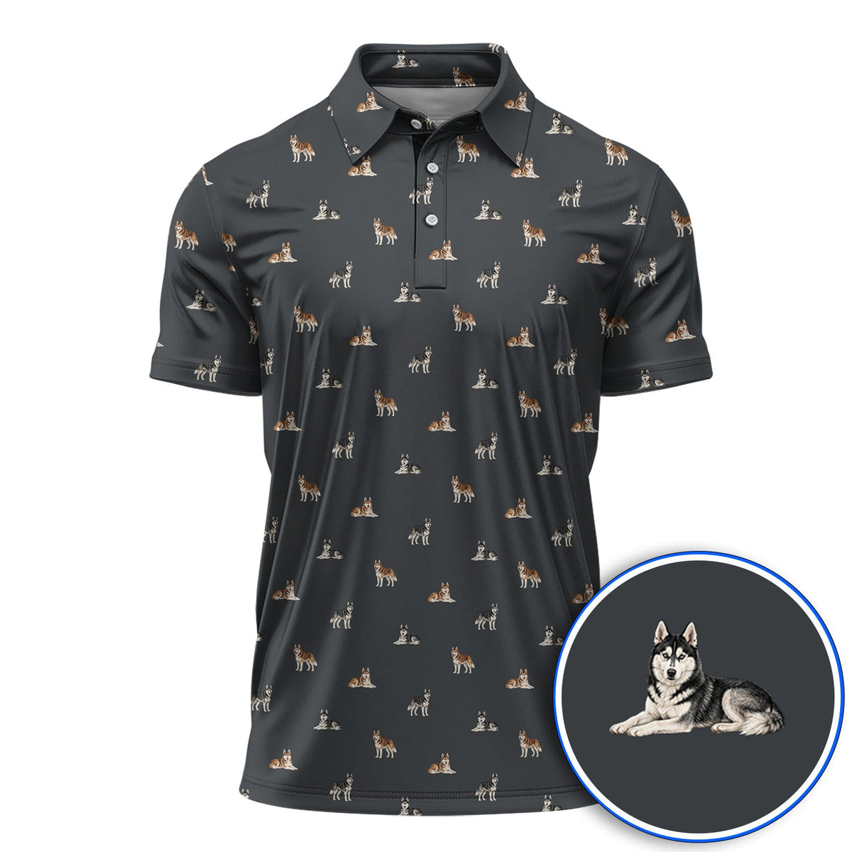 Funny Husky Sibir Golf Polos, Husky Pattern Golf Shirt For Golfer, Golf Gift For Dog Lover