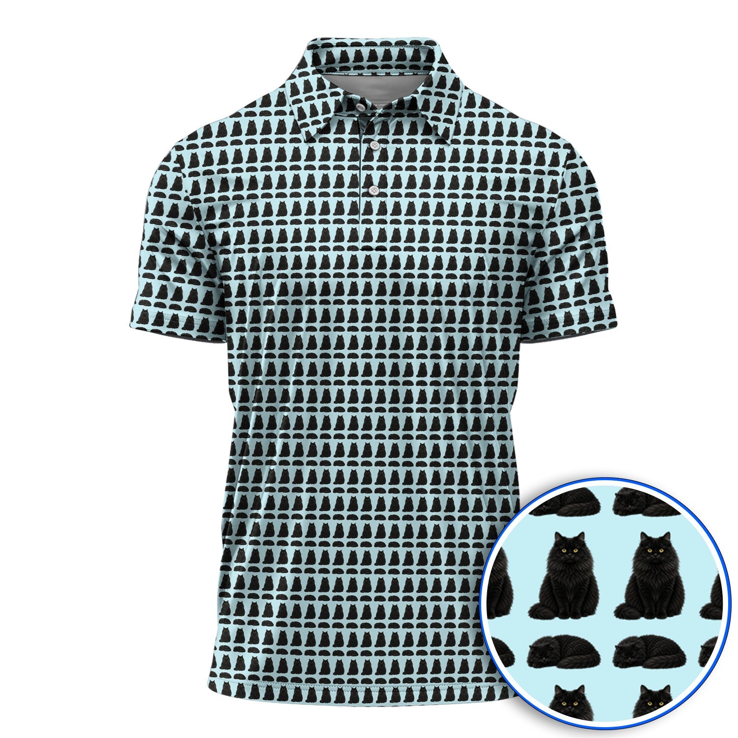 Black Persian Cat Golf Polos, Cute Black Persian Pattern Golf Shirt, Golf Gift for Cat Lovers