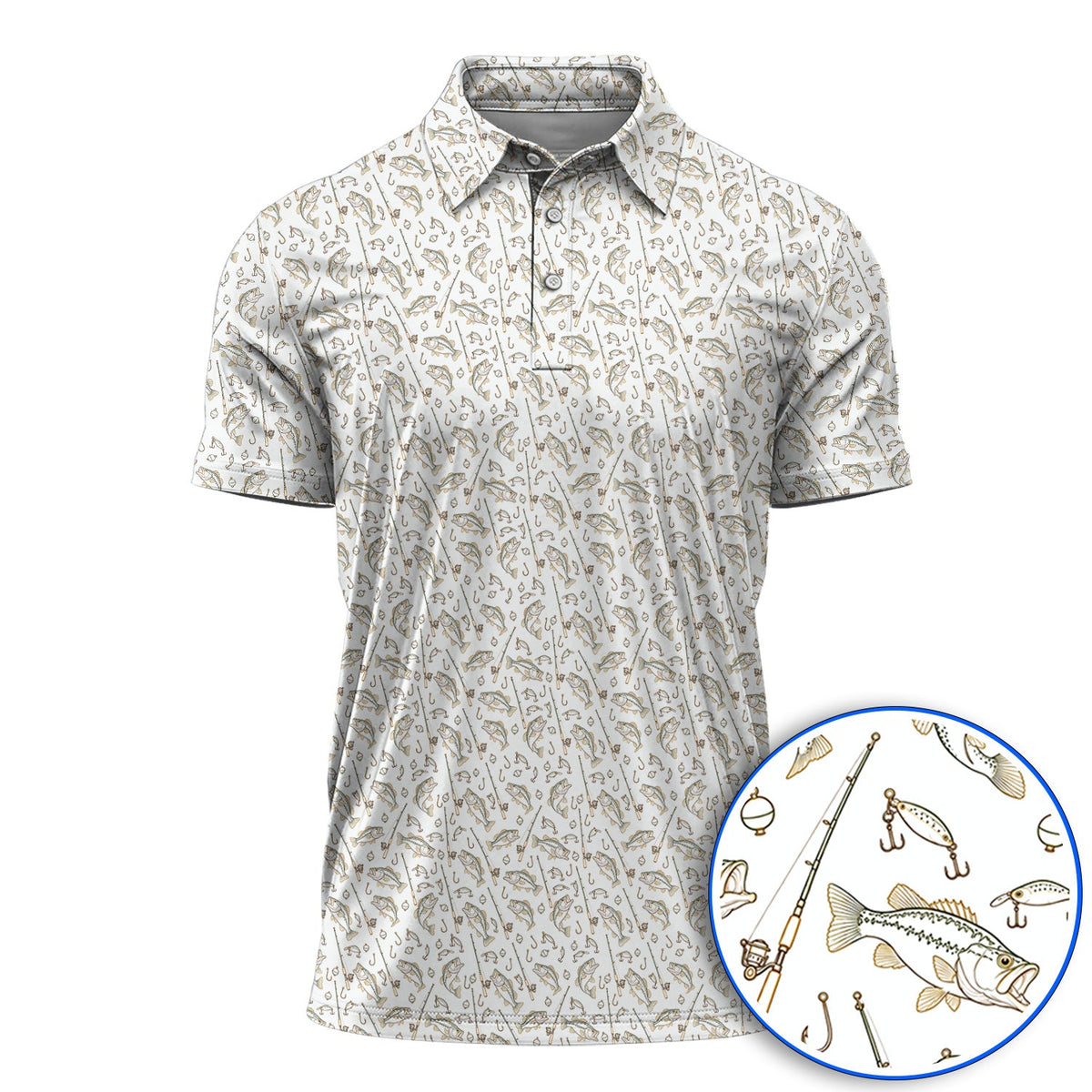 Vintage Bass Fishing Golf Polos, Fishing Lure & Rod Patterm Golf Shirt, Golf Apparel Gift For Golfer