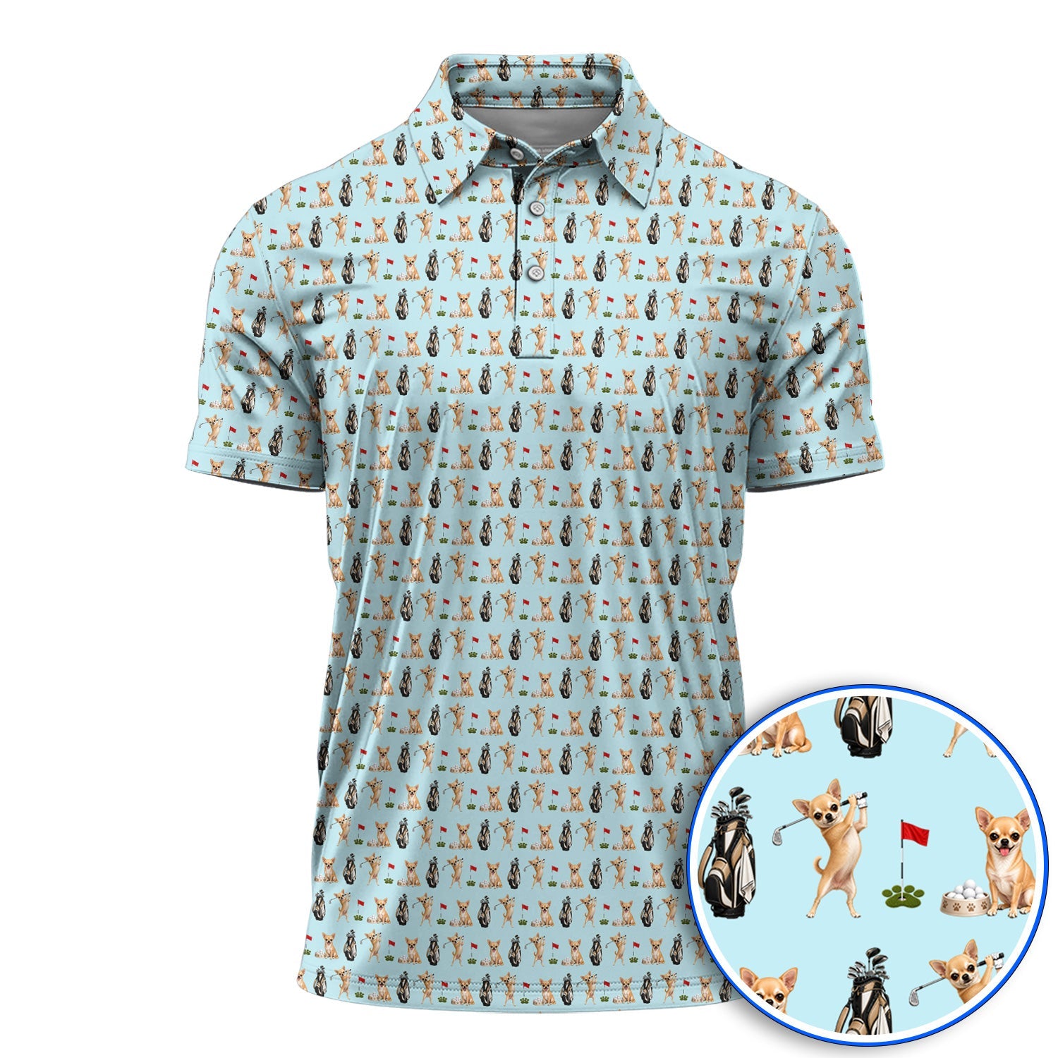 Chihuahua Golf Shirt, Cute Chihuahua Golf Pattern Polos for Dog Lovers, Funny Golf Gift For Golfer