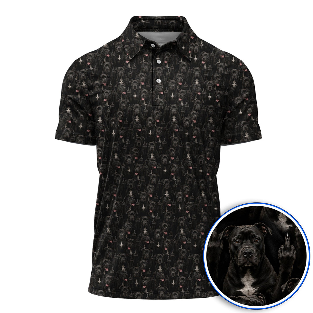 Pit Bull Middle Finger Golf Polos, Funny Pit Bull Pattern Golf Shirt for Dog Lovers, Golf Gift For Golfer