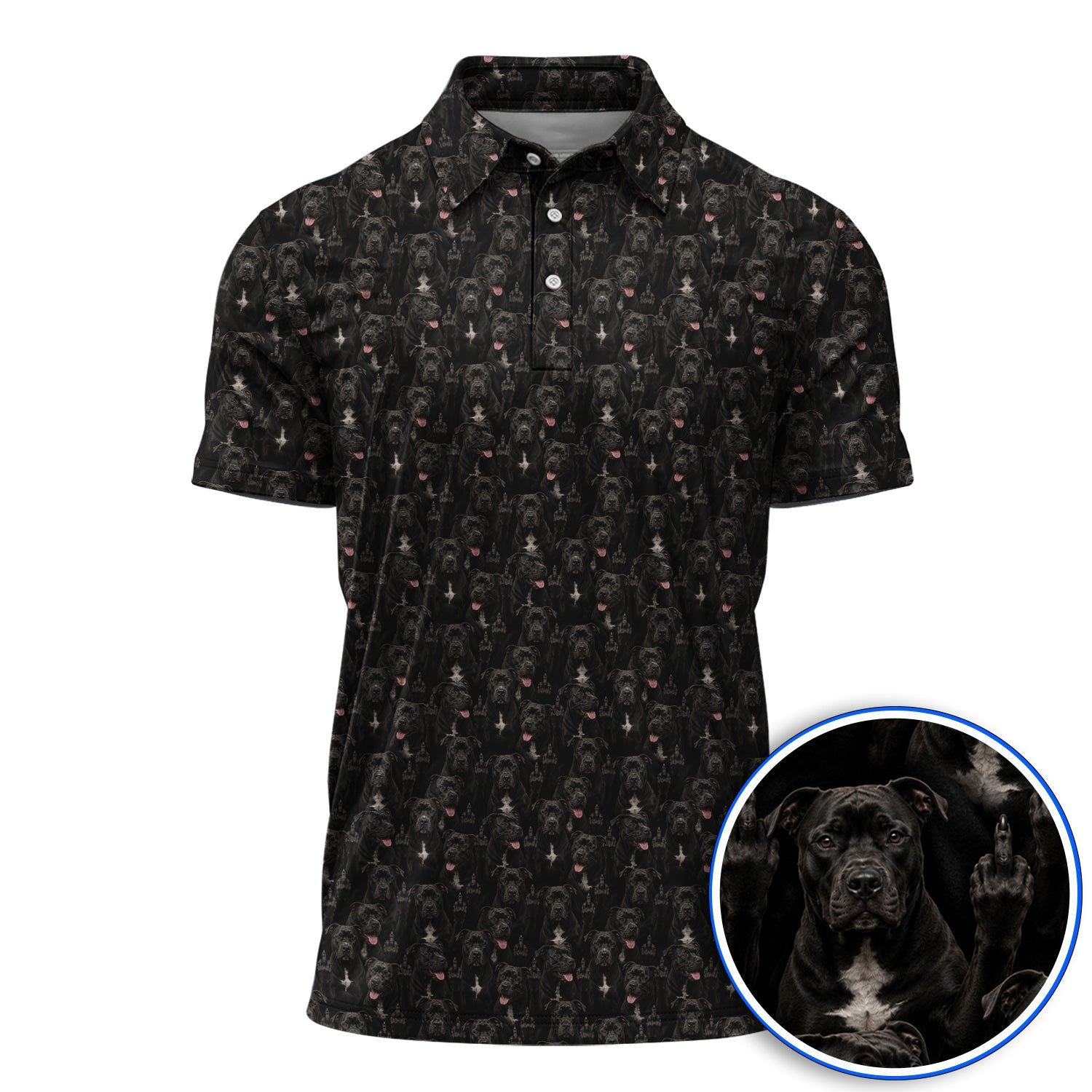 Pit Bull Middle Finger Golf Polos, Funny Pit Bull Pattern Golf Shirt for Dog Lovers, Golf Gift For Golfer