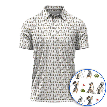 Australian Shepherd Pattern Golf Polos, Aussie Dog Golf Shirt, Crazy Golf Gift For Golfer