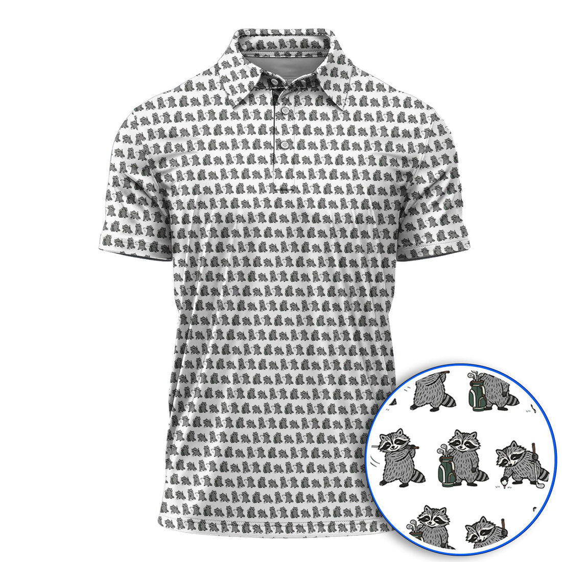 Funny Raccoon Golf Shirt, Cute Raccoon Golf Pattern Polos, Golf Gift for Golf Lovers