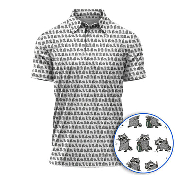 Funny Raccoon Golf Shirt, Cute Raccoon Golf Pattern Polos, Golf Gift for Golf Lovers