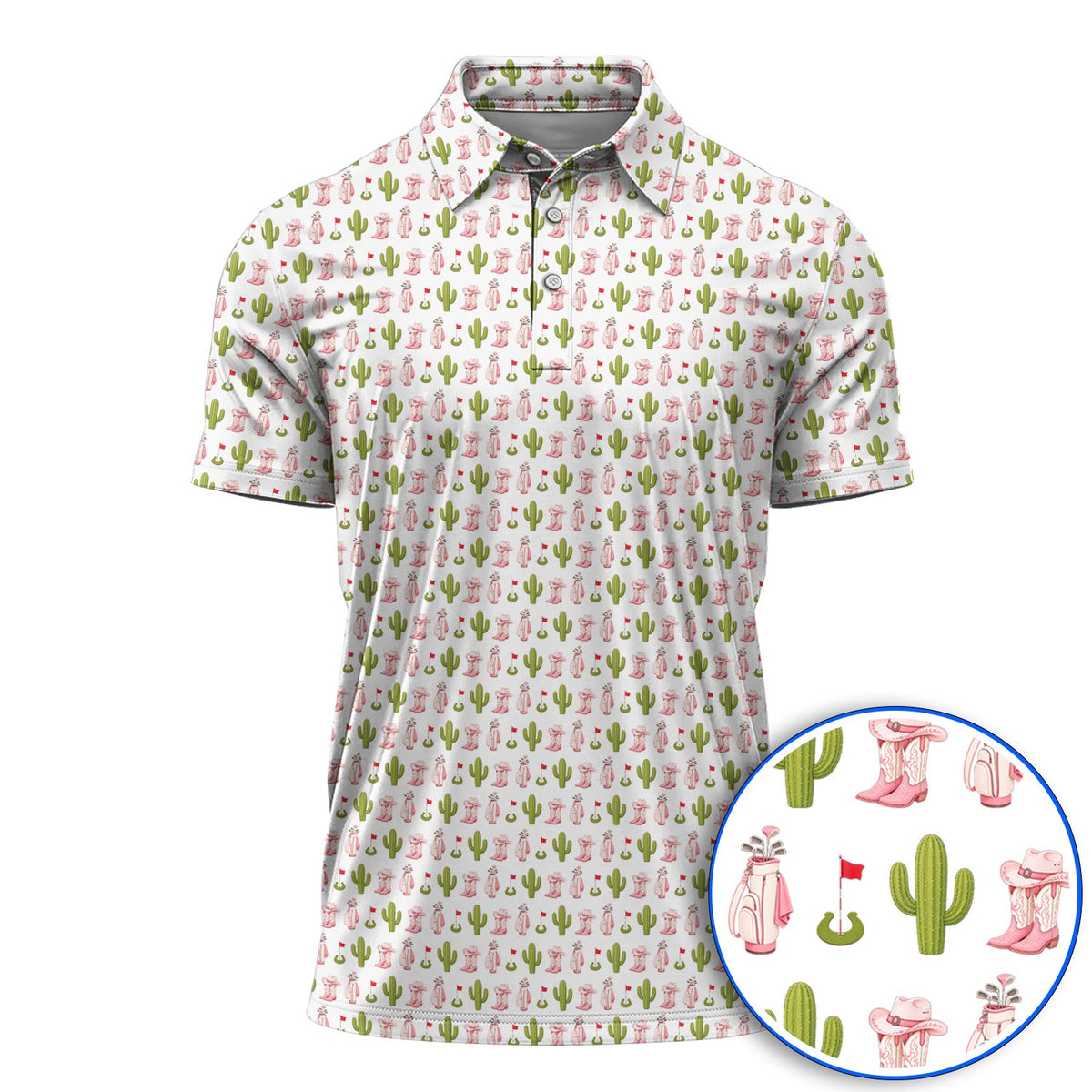 Cowgirl Pattern Golf Polos, Western Cactus Golf Shirt, Golf Gifr For Golfers