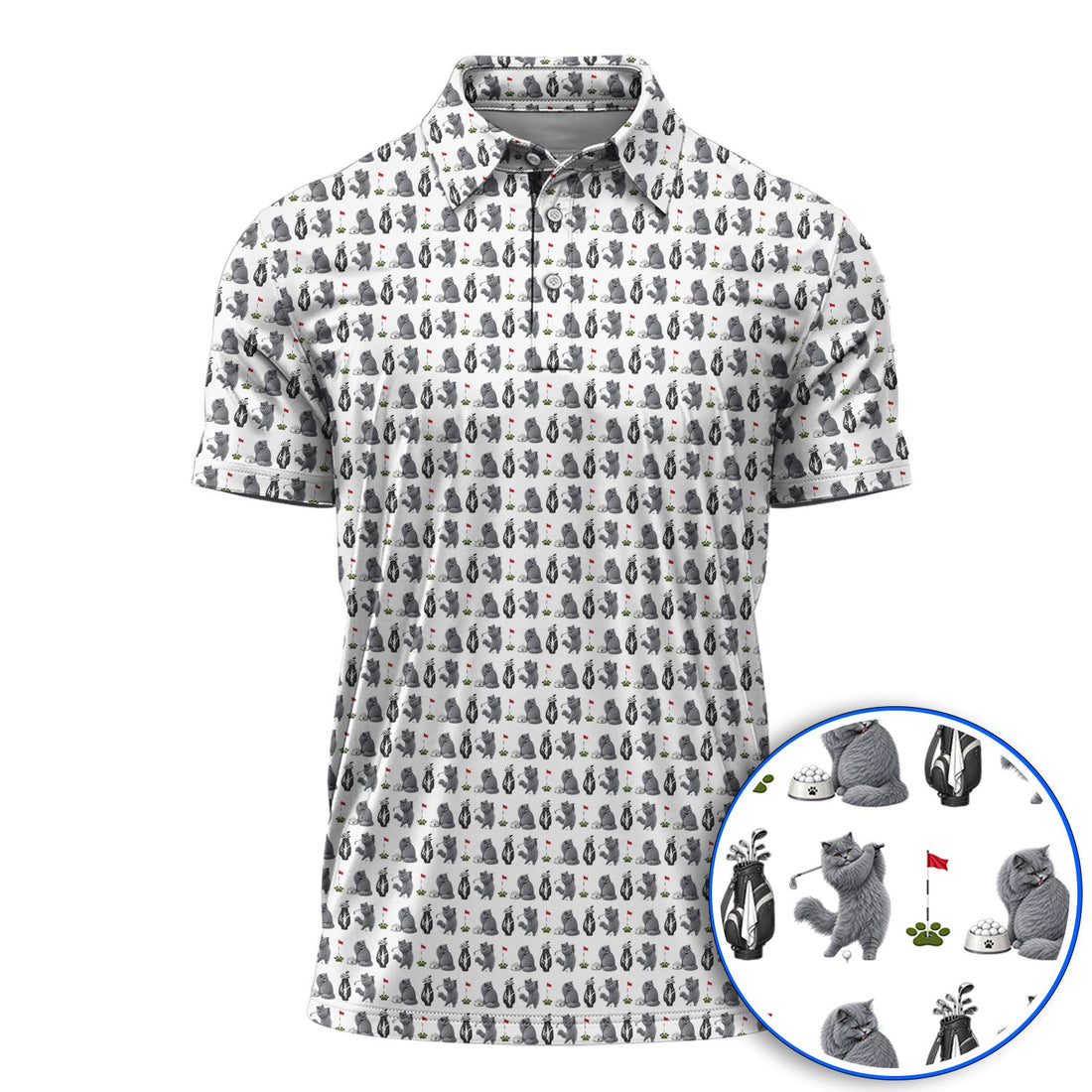 British Shorthair Golf Polos, Cute British Shorthair Pattern Golf Shirt, Golf Gift for Cat Lovers
