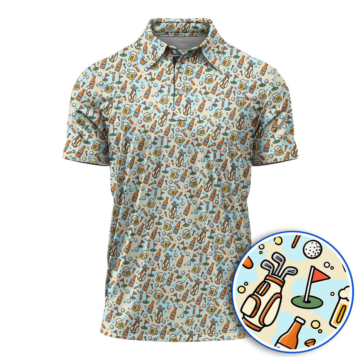 Funny Beer Pattern Golf Shirt, Retro Golf Clubs And Beer Golf Polos, Unique Golfing Gift For Golfers