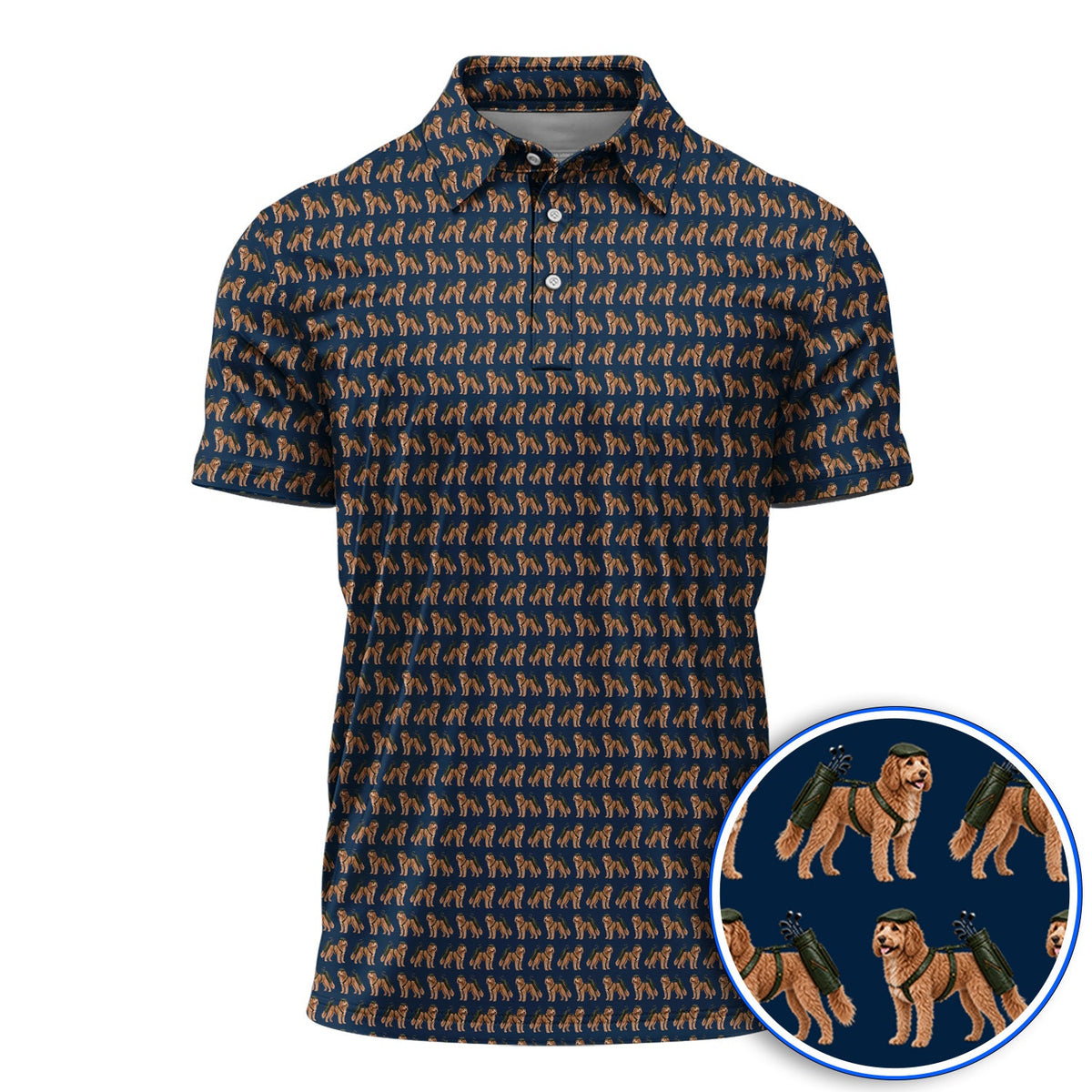 Goldendoodle Golf Polos, Funny Golfing Doodle Dog Pattern Golf Shirt, Golf Gift For Golfers