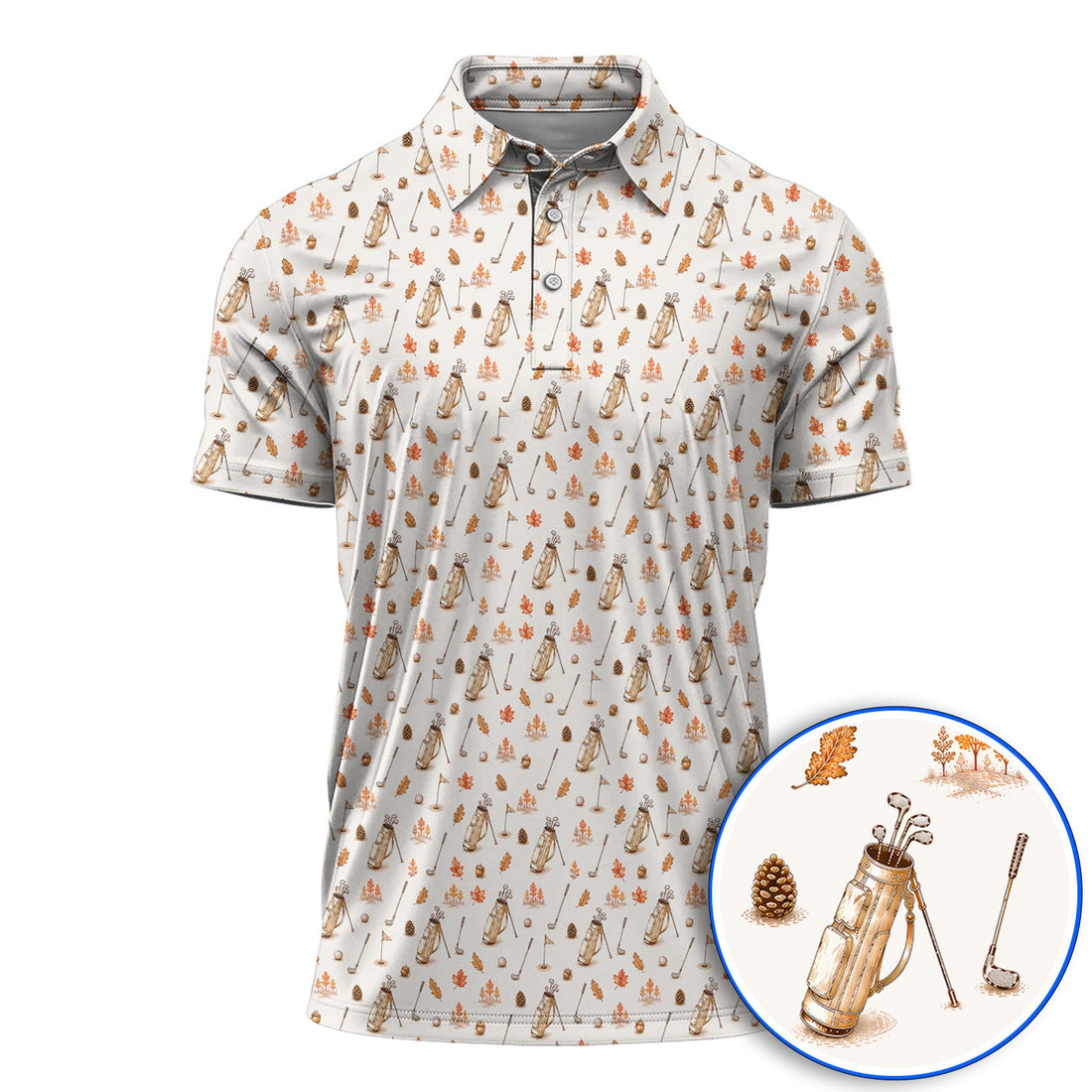 Vintage Squirrel Golf Polos, Autumn Golf Fall Pattern Shirt, Golf Gift For Golfer