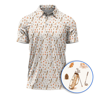 Vintage Squirrel Golf Polos, Autumn Golf Fall Pattern Shirt, Golf Gift For Golfer