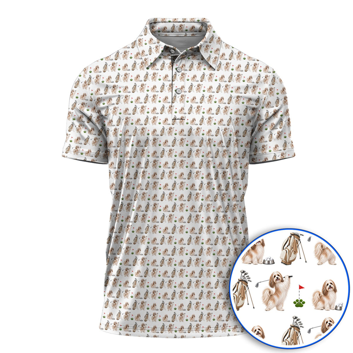 Havanese Golf Polos, Funny Havanese Pattern Golf Shirt, Golf Gift For Dog Lovers