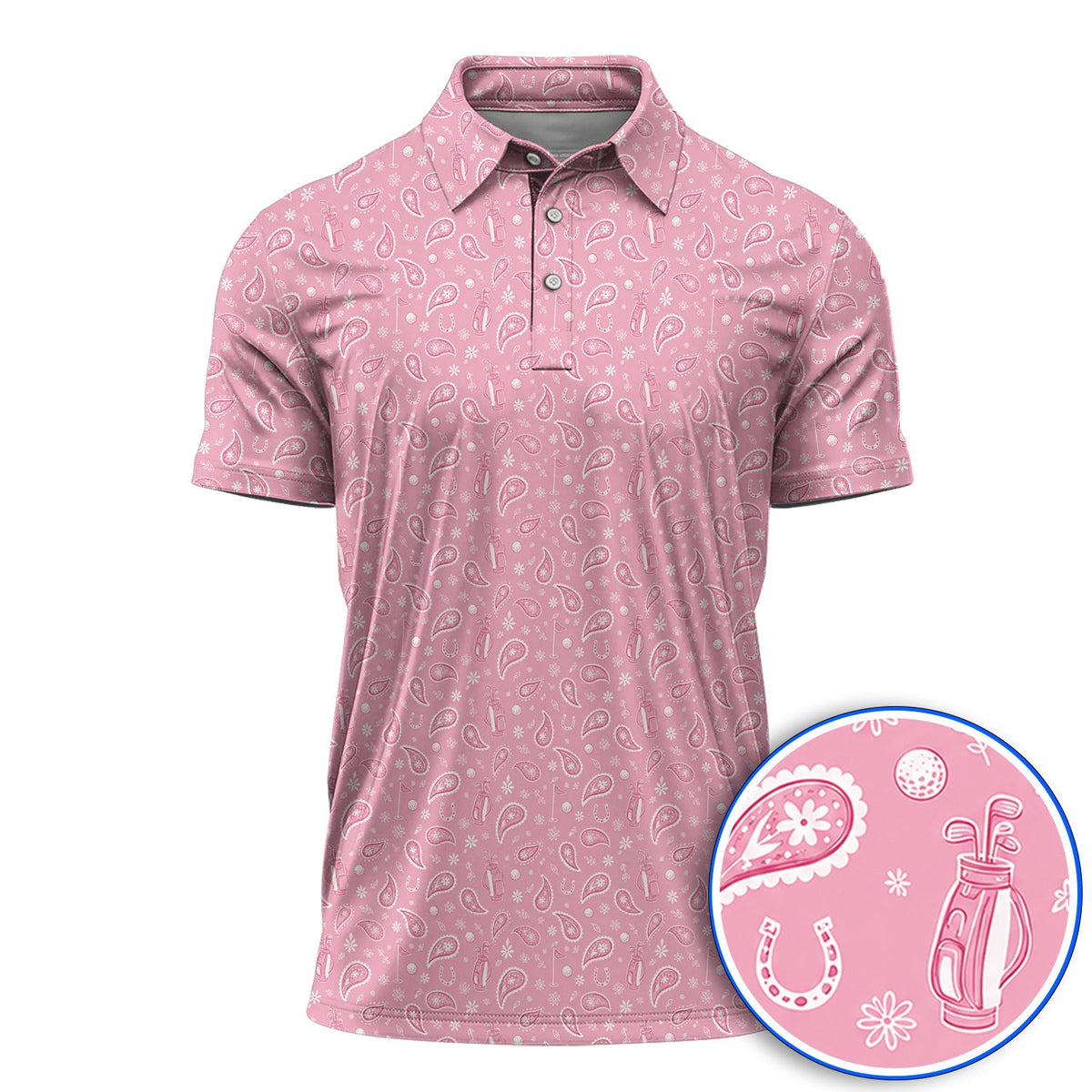 Cowgirl Paisley Pattern Golf Polos, Pink Western Golf Shirt, Cute Paisley Golf Gift For Golfers