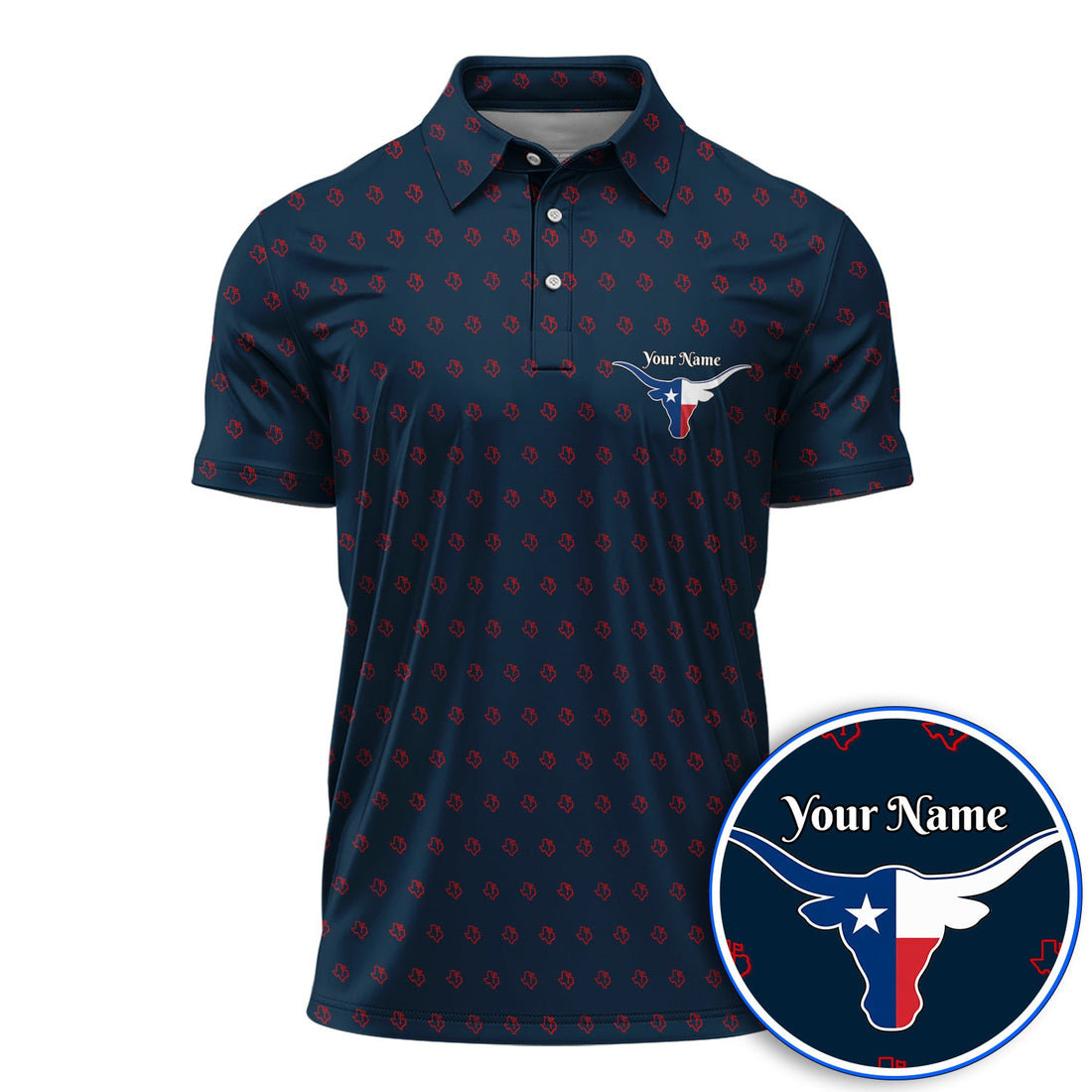 Personalized Texas Longhorn Golf Polos, Texas Pattern Golf Shirt, Unique Texas Golf Gift For Golfer