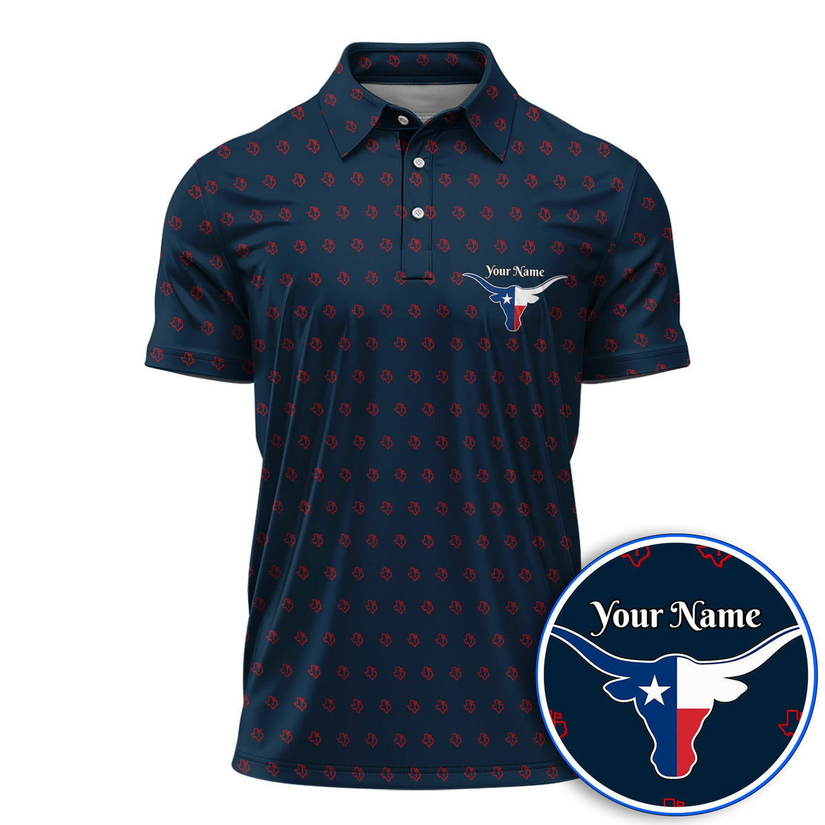 Personalized Texas Longhorn Golf Polos, Texas Pattern Golf Shirt, Unique Texas Golf Gift For Golfer