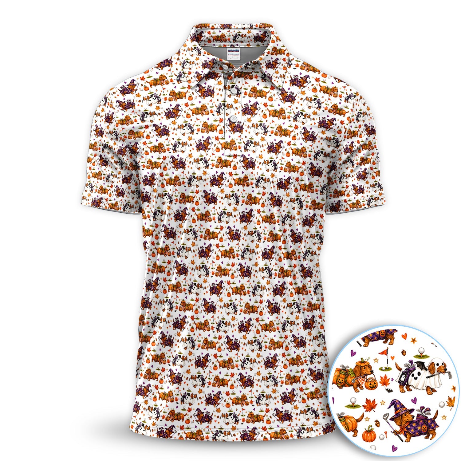 Halloween Dachshund Golf Polo Shirt for Men – Funny Spooky Wiener Dog Golfer Polo