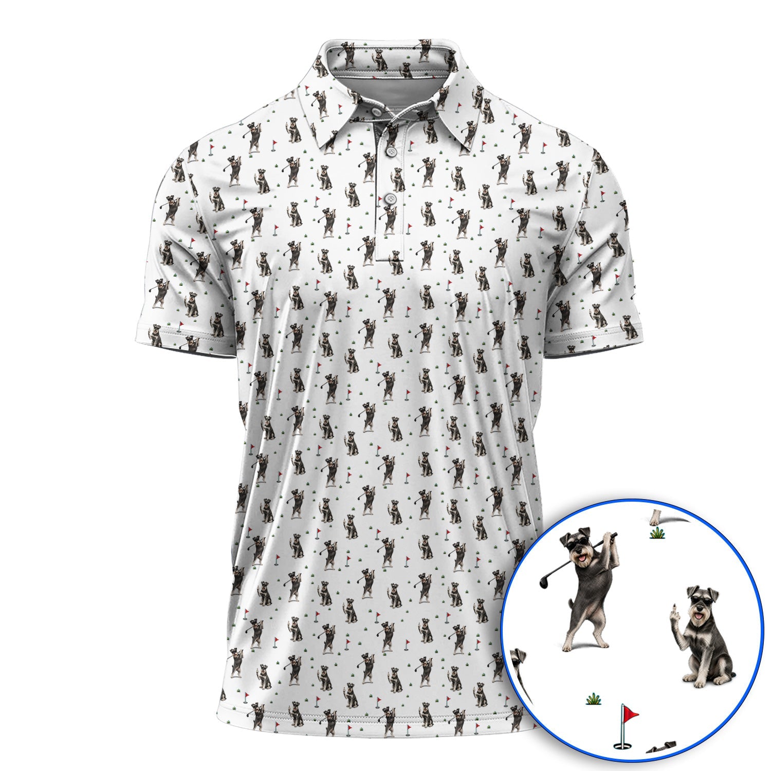Miniature Schnauzer Golf Polos, Funny Schnauzer Pattern Golf Shirt, Dog Lover Gift For Golfers