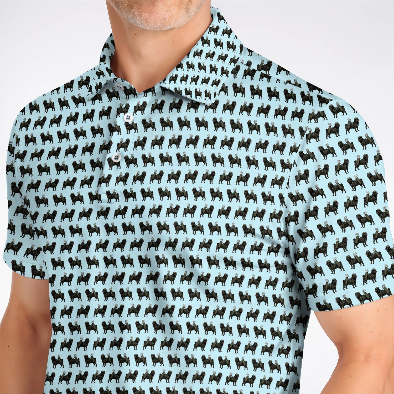 Black Pug Pattern Golf Polos, Funny Pug Golf Shirt, Golf Gift For Golfer
