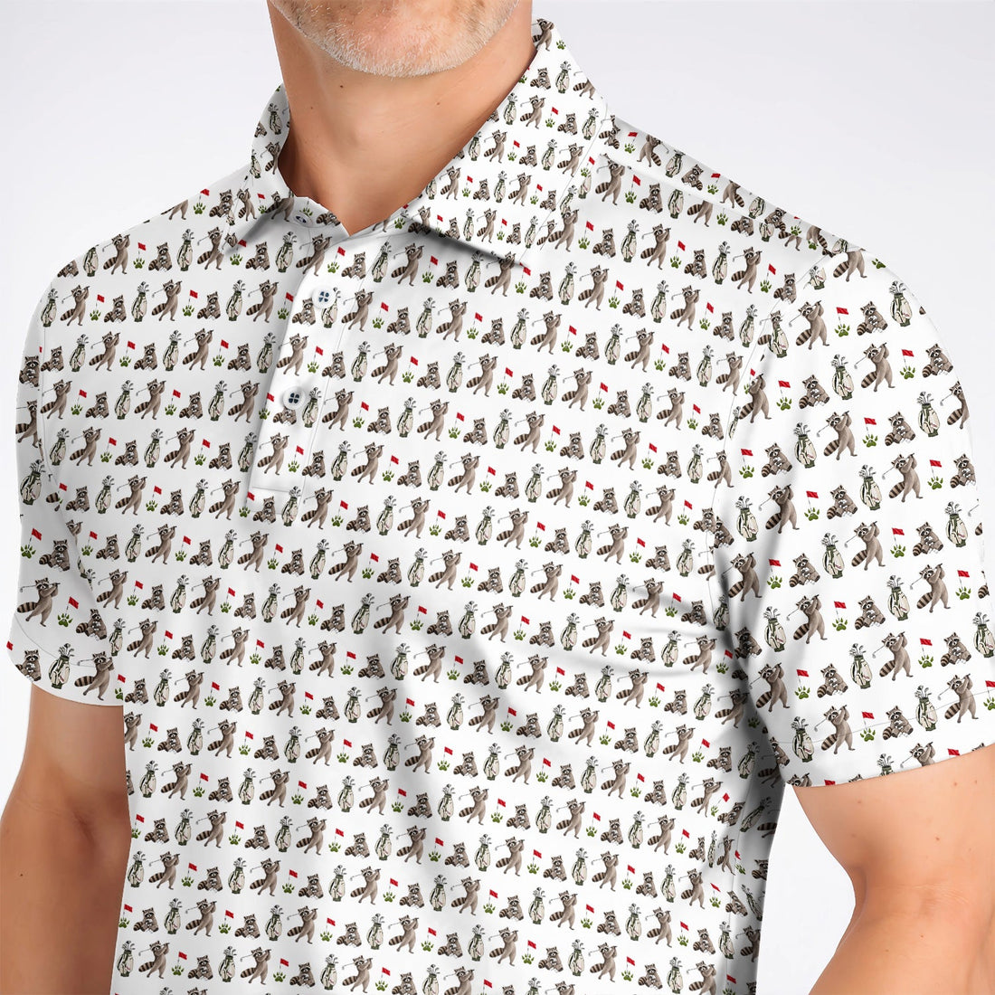 Raccoon Golf Pattern Polos, Funny Raccoon Golf Shirt, Woodland Golf Gift For Golfers