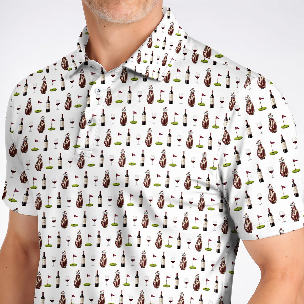 Wine & Golf Polos, Vintage Red Wine Pattern Golf Shirt , Crazy Golf Gift For Golfers