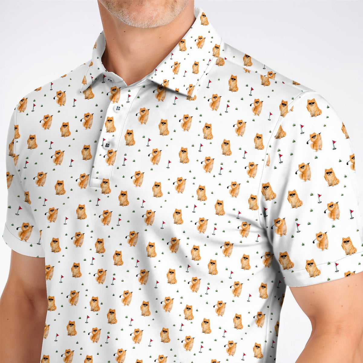 Golden Pomeranian Pattern Golf Polos, Cute Pomeranian Dog Golf Shirt, Golf Gift For Golfer