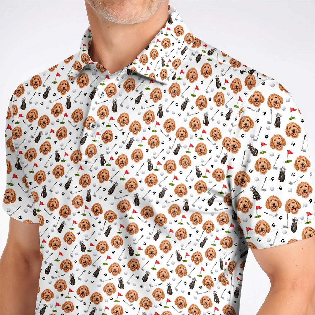 Goldendoodle Golf Polos, Crazy Doodle Dog Pattern Golf Shirt, Golf Gift For Golfers