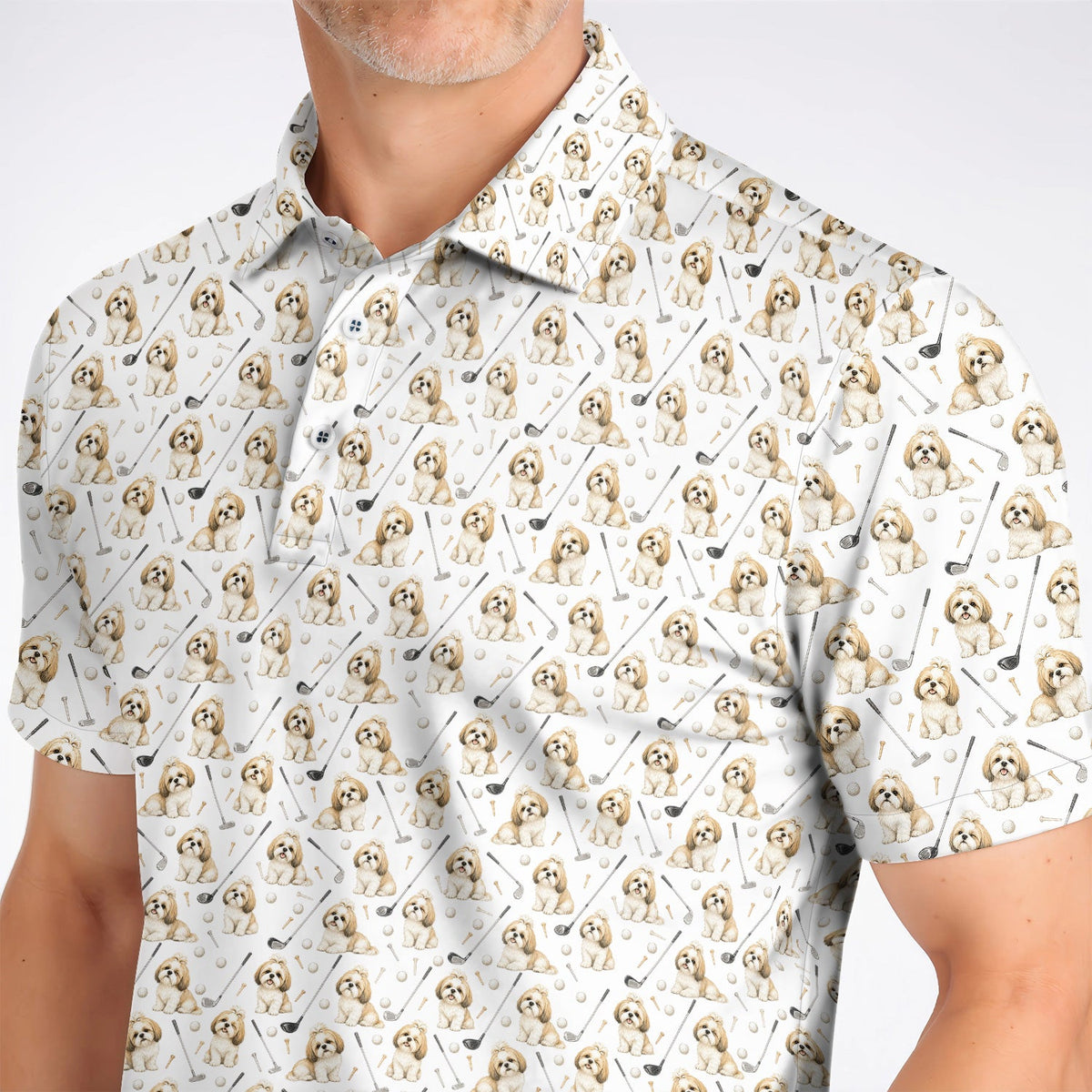 Shih Tzu Golf Shirt, Cute Shih Tzu Pattern Golf Polos, Crazy Golf Gift For Golfer