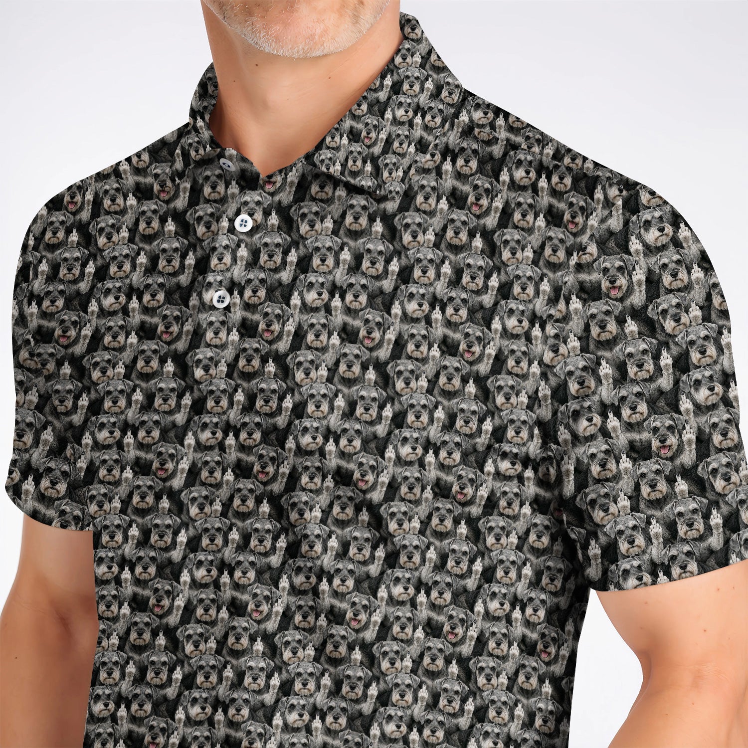 Miniature Schnauzer Middle Finger Golf Polos, Funny Mini Schnauzer Pattern Golf Shirt, Golf Gift For Golfer