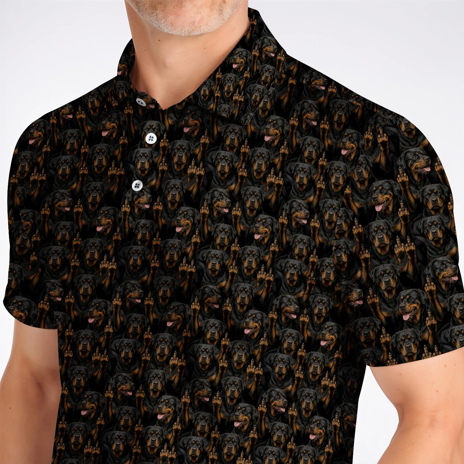 Rottweiler Middle Finger Golf Polos, Funny Rottweiler Pattern Golf Shirt, Golf Gift For Golfer