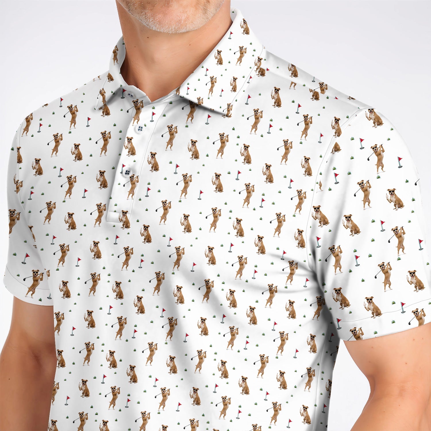 Pit Bull Golf Polos, Funny Pit Bull Pattern Golf Shirt for Dog Lovers, Golf Gift for Golfer
