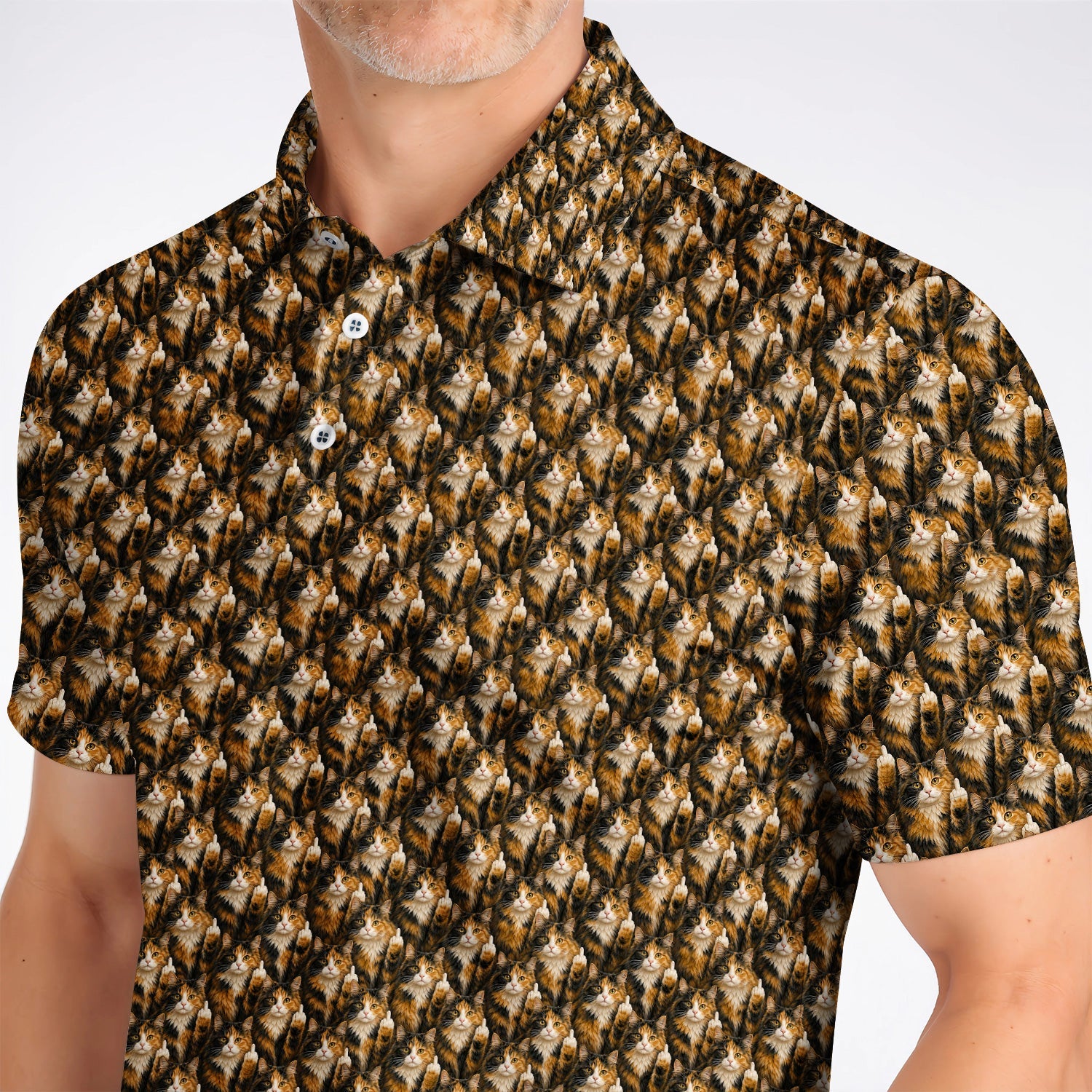 Calico Longhair Cat Golf Polos, Funny Calico Cat Pattern Golf Shirt, Golfer Gift for Cat Lovers