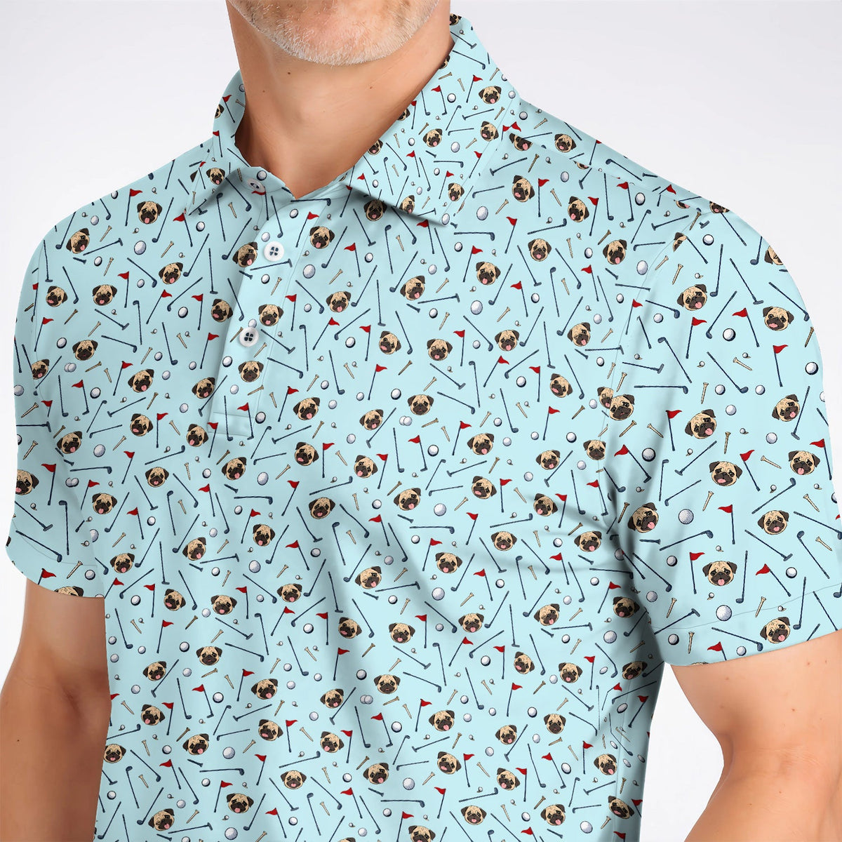 Pug Pattern Golf Polos, Pug Golf Shirt For Dog Lovers, Crazy Golf Gift For Golfers
