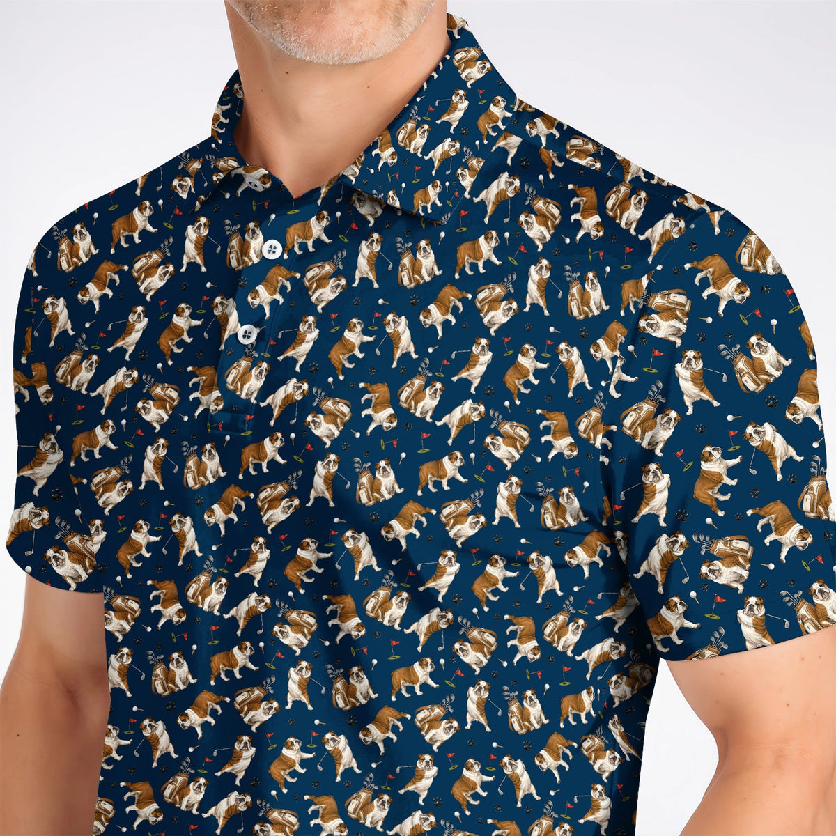 Funny Bulldog Pattern Golf Shirt For Golfer, English Bulldog Golf Polos, Dog Golf Gift