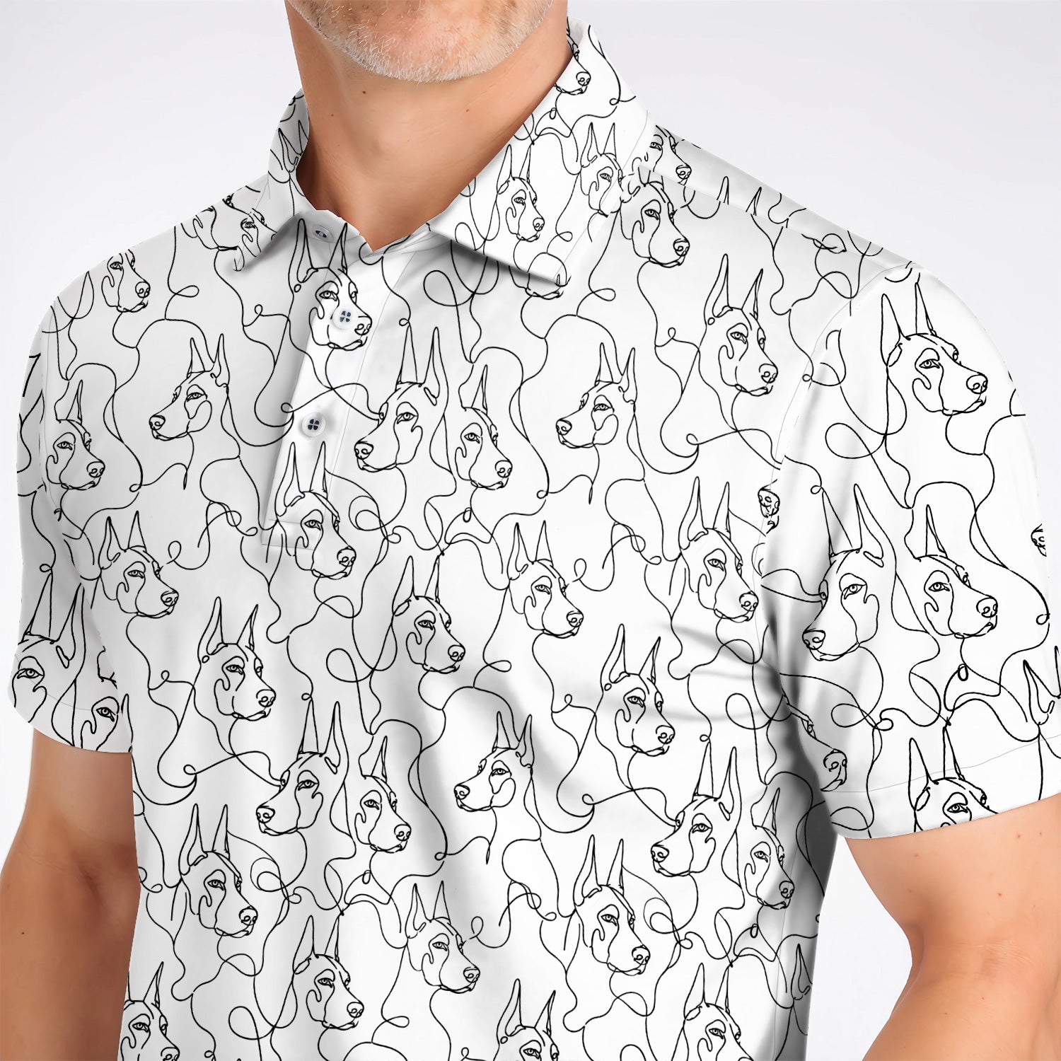 Doberman Line Art Golf Polos, Minimalist Doberman Pattern Golf Shirt, Dog Lover Golf Gift