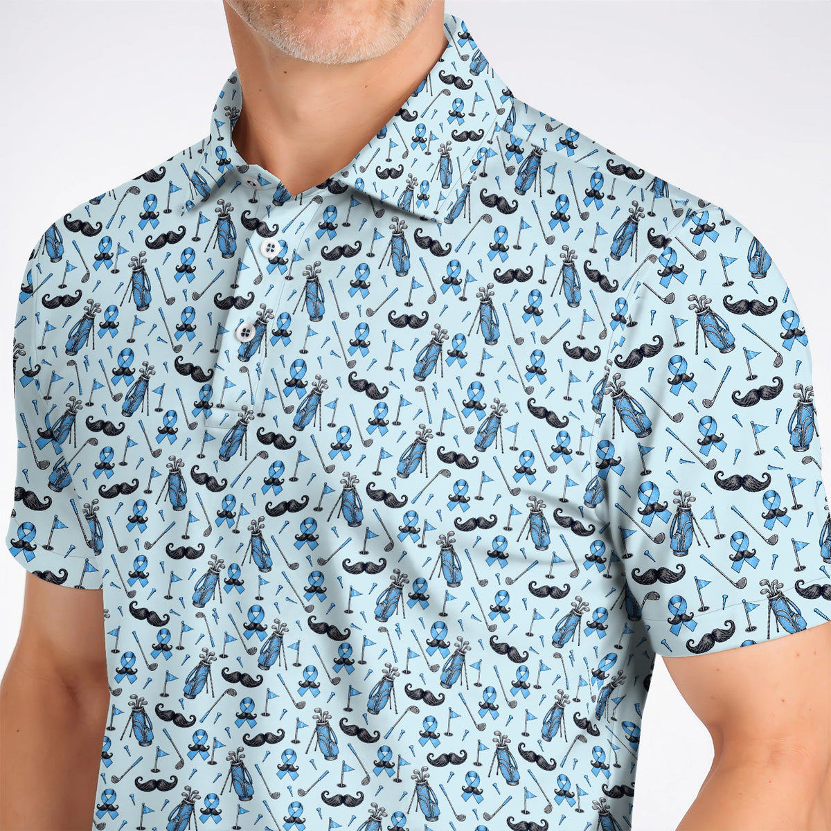 Prostate Cancer Golf Polos, Blue Ribbon Pattern Golf Shirt, Crazy Golf Gift For Golfers