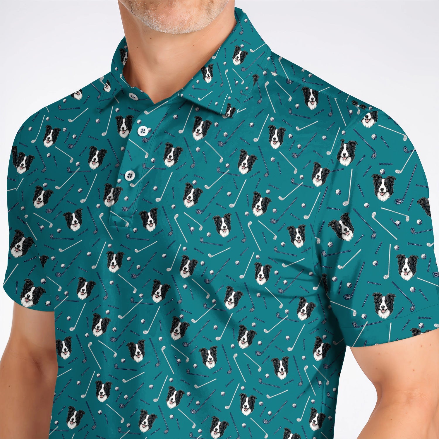 Funny Border Collie Golf Polos, Border Collie Pattern Golf Shirt for Dog Lovers, Golf Gift for Golfer