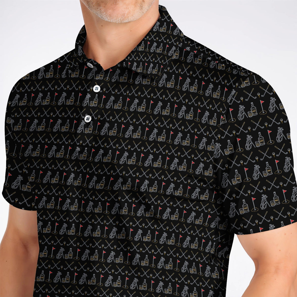 Bourbon Golf Shirt, Whiskey & Golf Club Pattern Polos, Classic Gift For Bourbon Loving Golfers