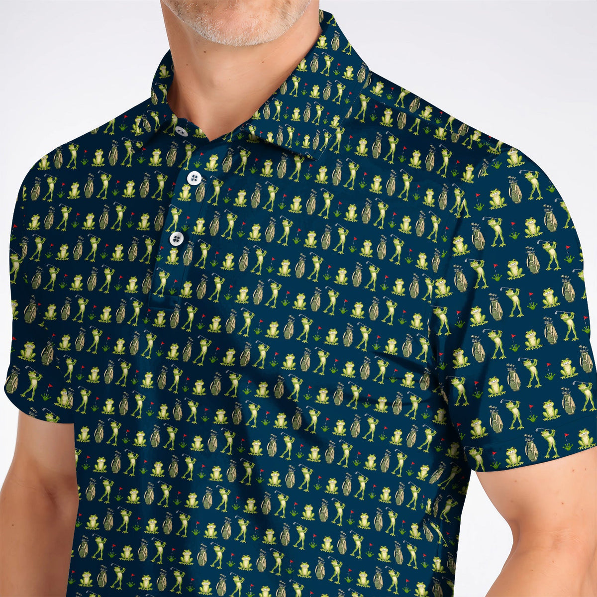 Frog Golf Shirt, Cute Frog Golf Pattern Polos, Crazy Golf Gift For Golfers