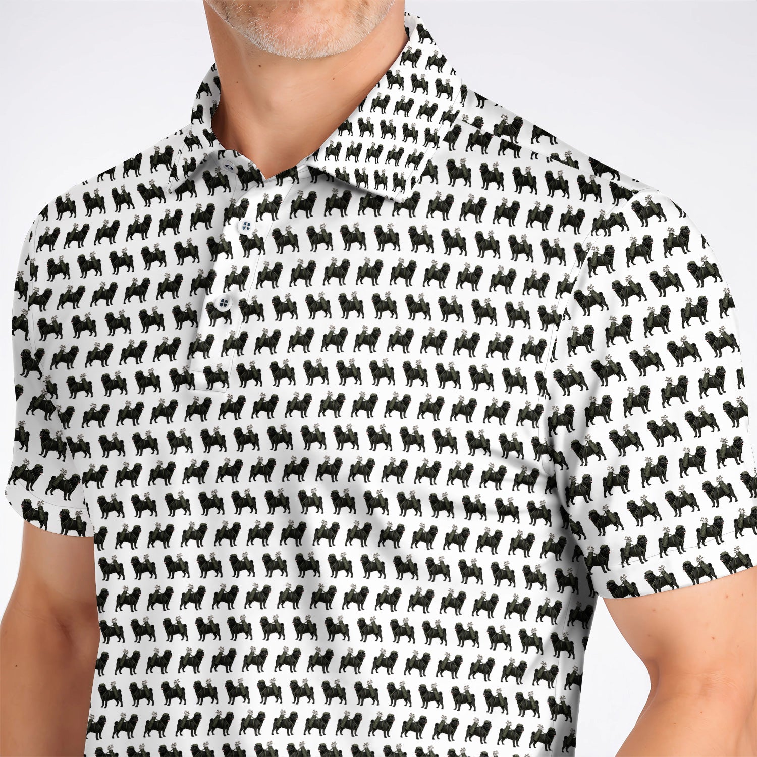 Black Pug Pattern Golf Polos, Funny Pug Golf Shirt, Golf Gift For Golfer