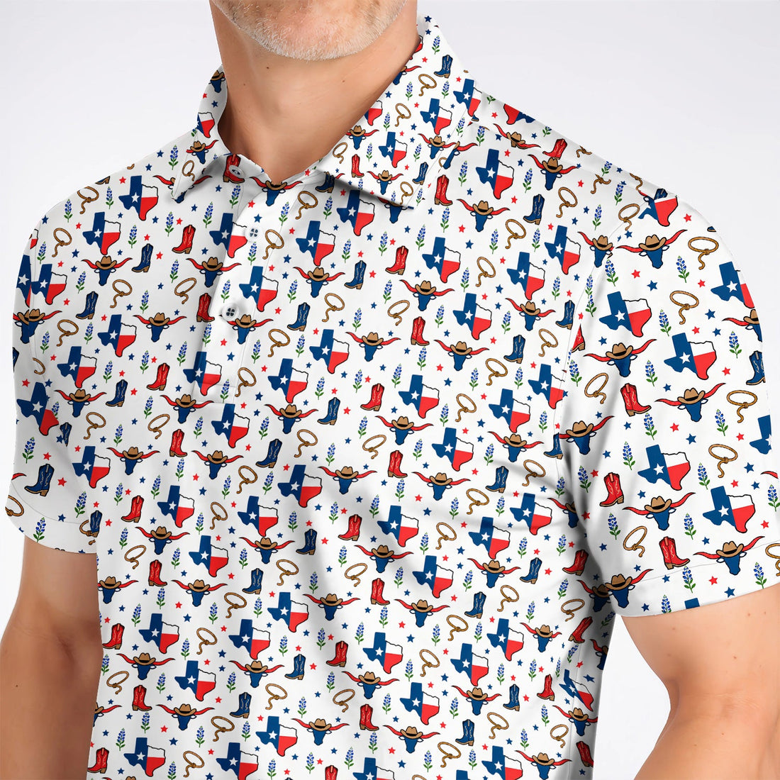 Texas Longhorn Golf Polos, Western Cowboy Texas Pattern Shirt, Funny Golf Gift For Golfer