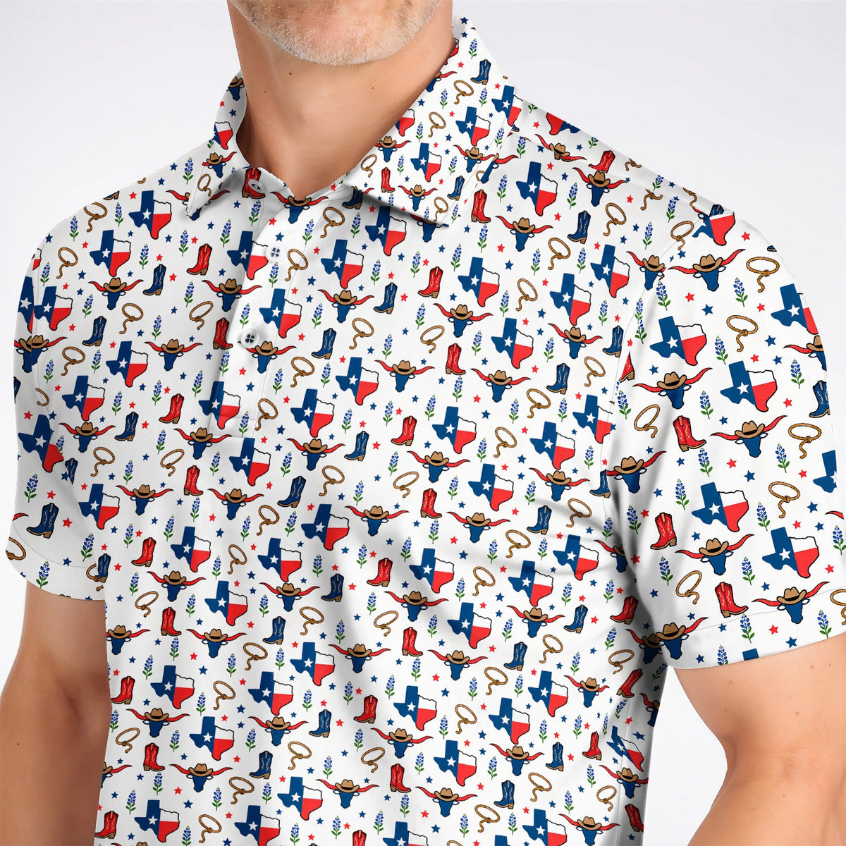 Texas Longhorn Golf Polos, Western Cowboy Texas Pattern Shirt, Funny Golf Gift For Golfer